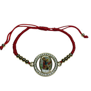 St Michael Knotted Rope Gold Plated Bracelet Red Saint Archangel Adjustable NEW